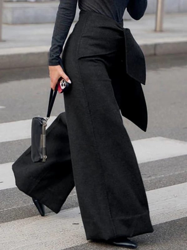 High Waisted Loose Asymmetric Solid Color Split-Joint Pants Trousers