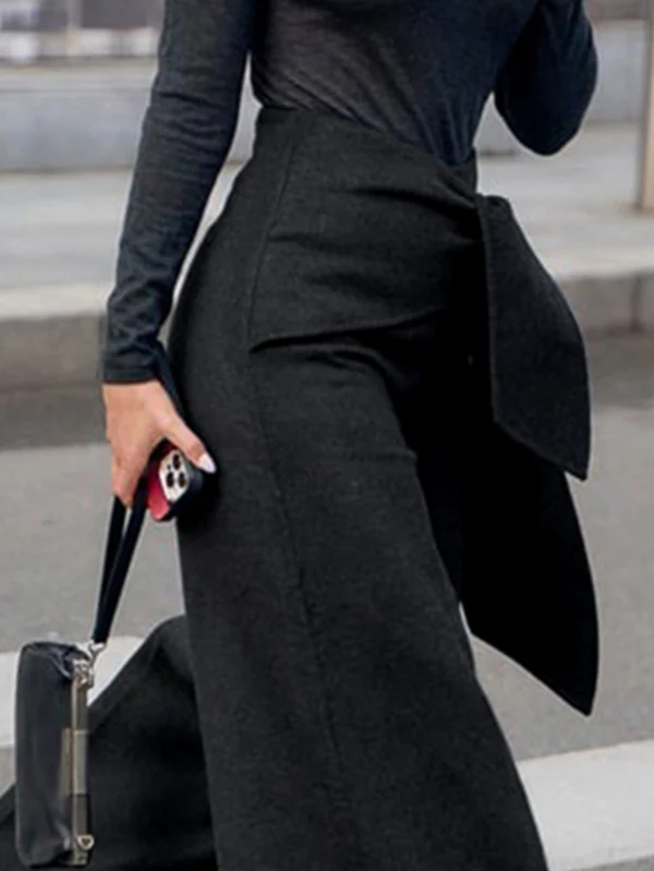 High Waisted Loose Asymmetric Solid Color Split-Joint Pants Trousers - Image 3