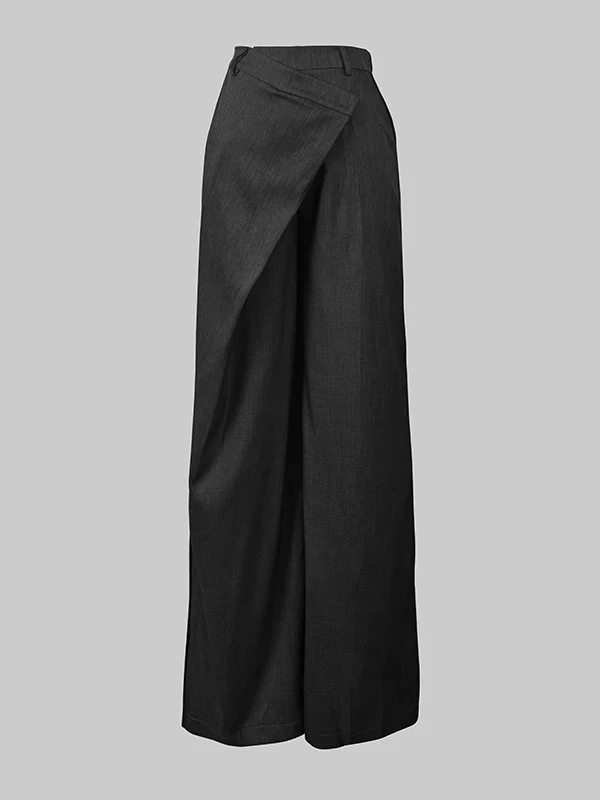 High Waisted Loose Asymmetric Solid Color Split-Joint Suit Pants Trousers - Image 5