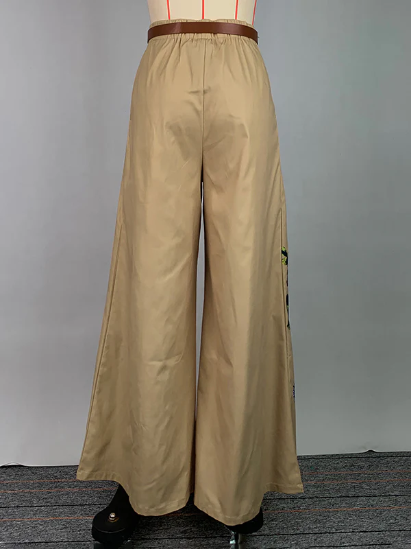High Waisted Loose Belted Flower Print Pockets Pants Trousers - Image 8