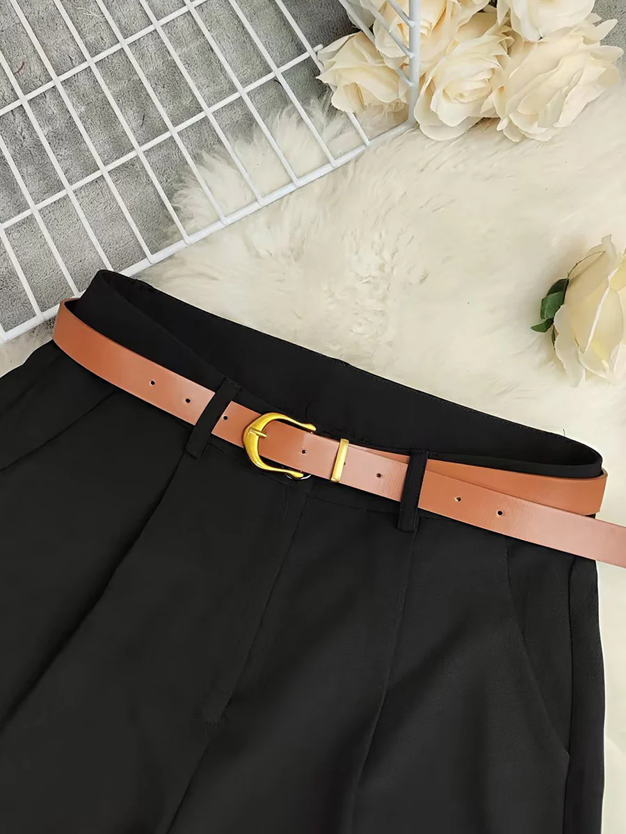 High Waisted Loose Belted Solid Color Shorts Suit Pants - Image 10