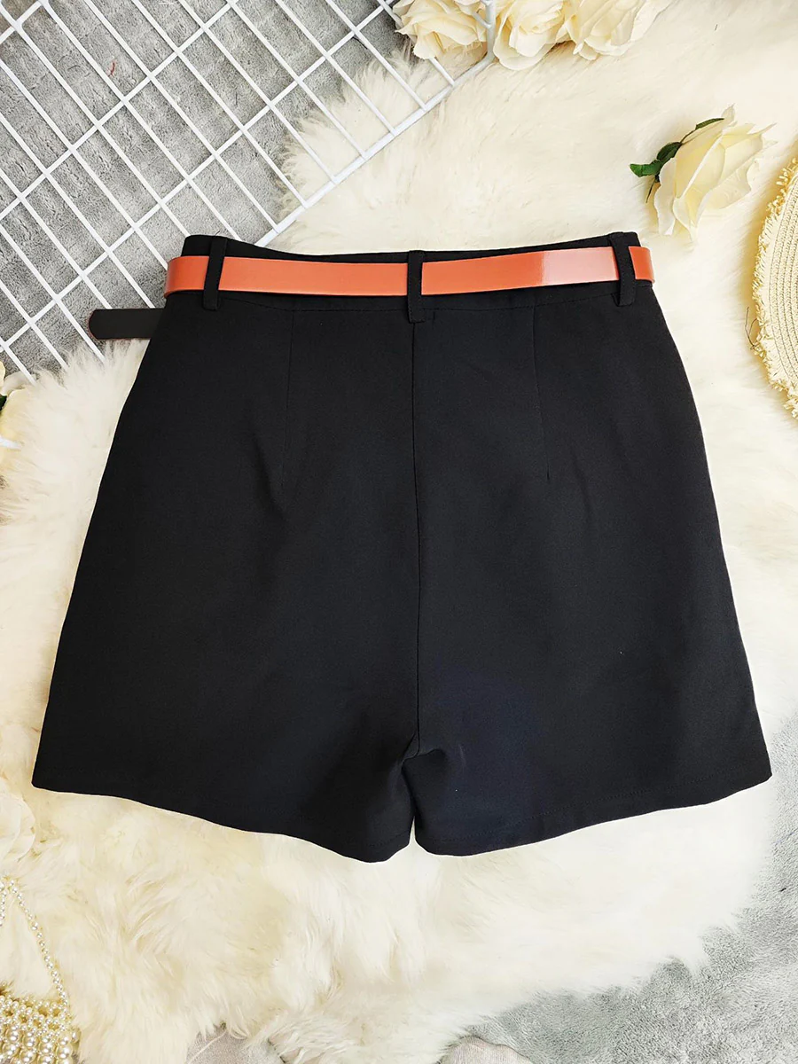 High Waisted Loose Belted Solid Color Shorts Suit Pants - Image 8