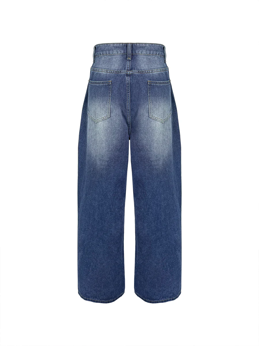 High Waisted Loose Buttoned Geometric Hollow Pockets Split-Joint Jean Pants Bottoms - Image 6
