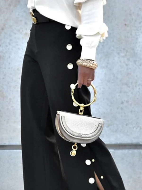High Waisted Loose Buttoned No Belt Pants Trousers - Image 2