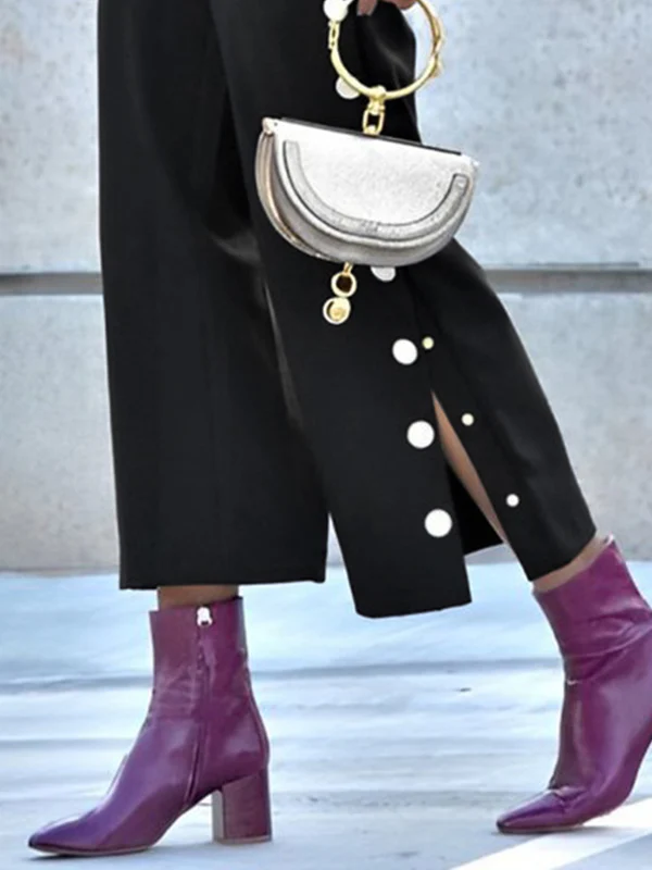 High Waisted Loose Buttoned No Belt Pants Trousers - Image 3