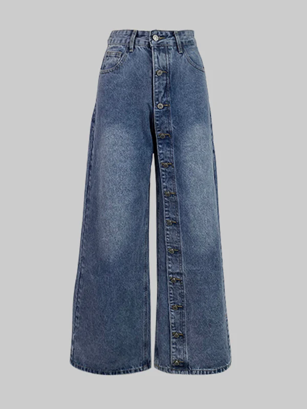 High Waisted Loose Buttoned Pockets Jean Pants Bottoms - Image 4