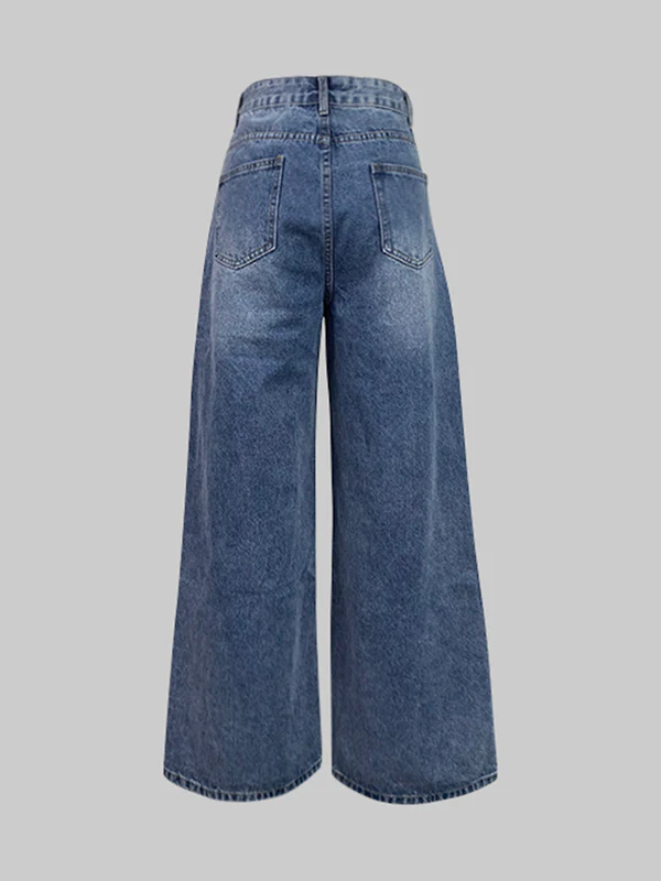 High Waisted Loose Buttoned Pockets Jean Pants Bottoms - Image 5