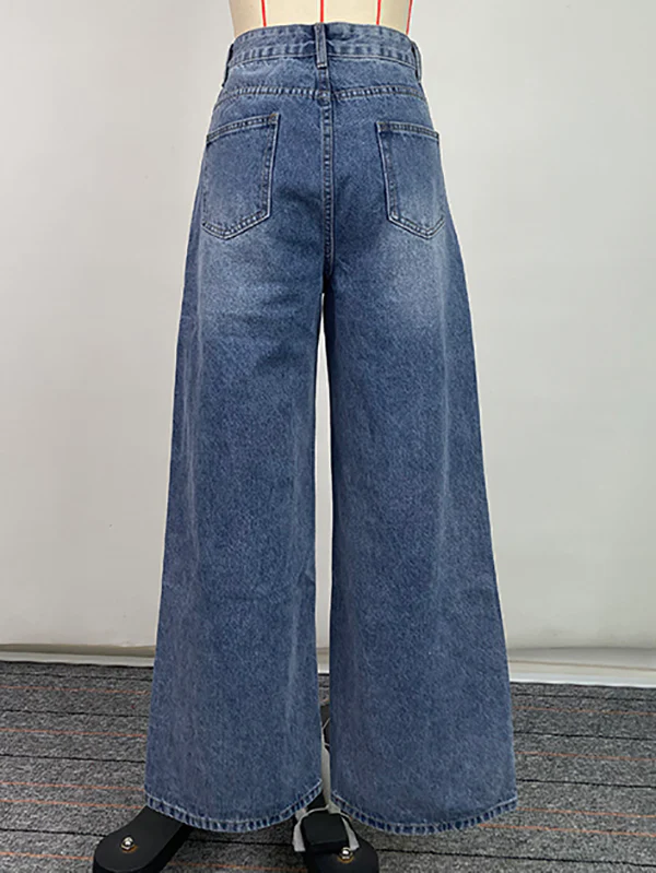 High Waisted Loose Buttoned Pockets Jean Pants Bottoms - Image 7
