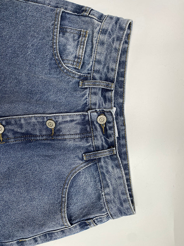 High Waisted Loose Buttoned Pockets Jean Pants Bottoms - Image 8