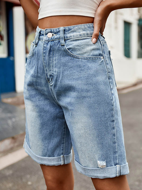 High Waisted Loose Buttoned Pockets Jean Pants Bottoms Shorts Bottoms - Image 10