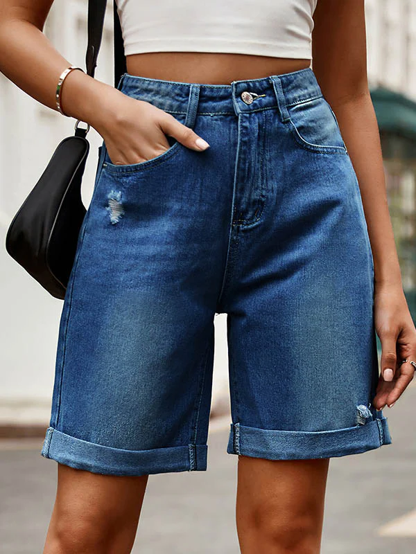 High Waisted Loose Buttoned Pockets Jean Pants Bottoms Shorts Bottoms - Image 13