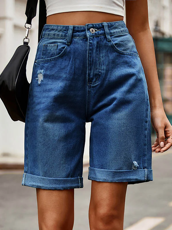 High Waisted Loose Buttoned Pockets Jean Pants Bottoms Shorts Bottoms - Image 14