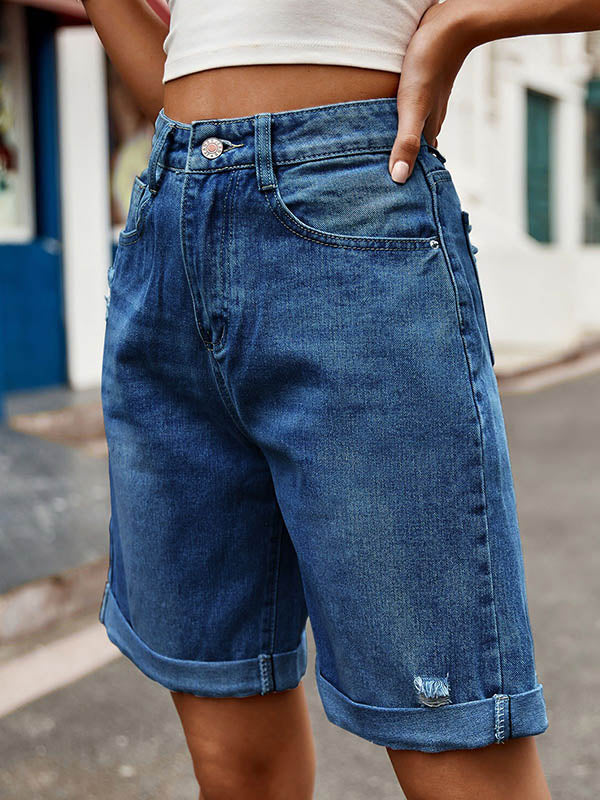 High Waisted Loose Buttoned Pockets Jean Pants Bottoms Shorts Bottoms - Image 15