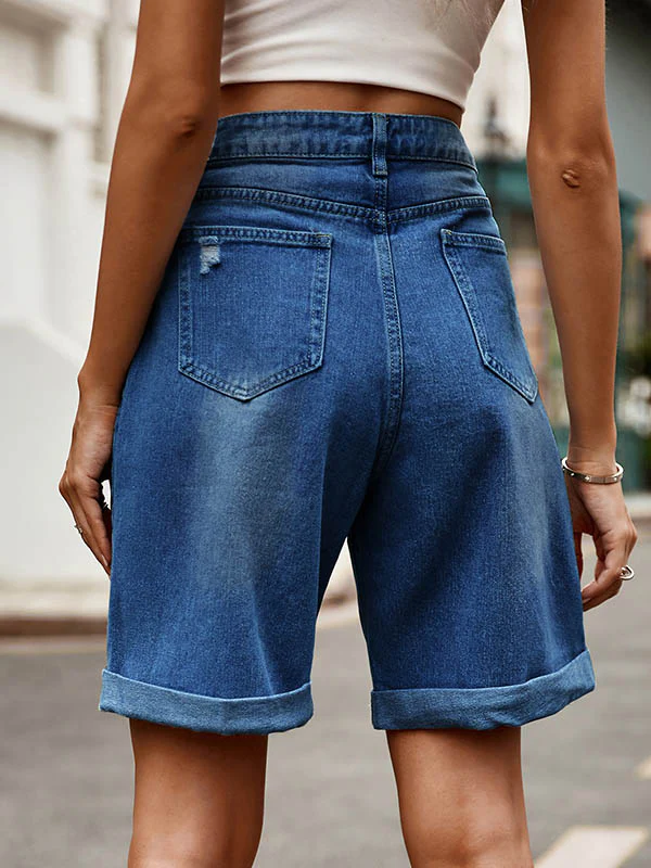 High Waisted Loose Buttoned Pockets Jean Pants Bottoms Shorts Bottoms - Image 16