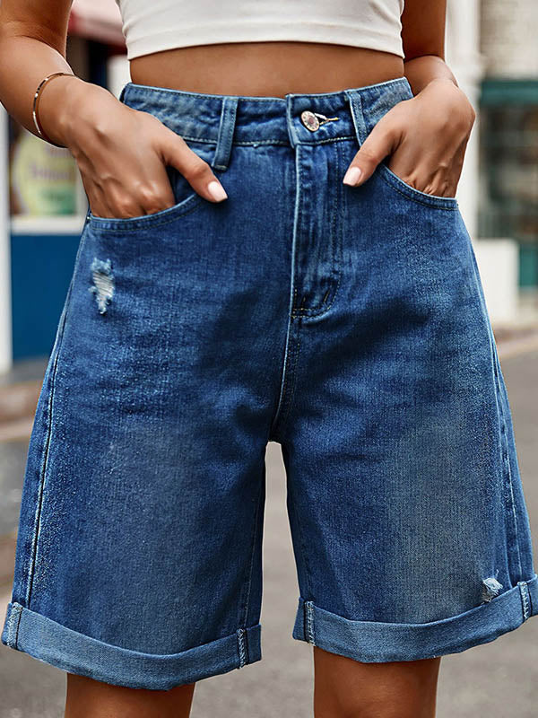 High Waisted Loose Buttoned Pockets Jean Pants Bottoms Shorts Bottoms - Image 2