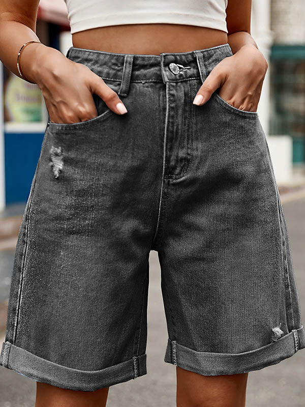 High Waisted Loose Buttoned Pockets Jean Pants Bottoms Shorts Bottoms - Image 3