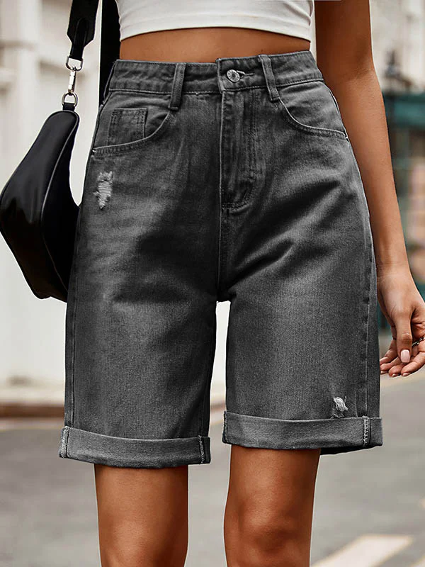 High Waisted Loose Buttoned Pockets Jean Pants Bottoms Shorts Bottoms - Image 4