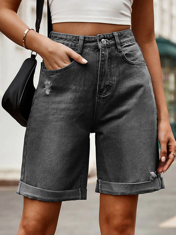 High Waisted Loose Buttoned Pockets Jean Pants Bottoms Shorts Bottoms - Image 5