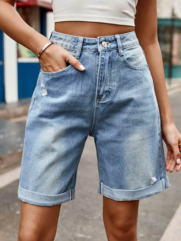 High Waisted Loose Buttoned Pockets Jean Pants Bottoms Shorts Bottoms - Image 7