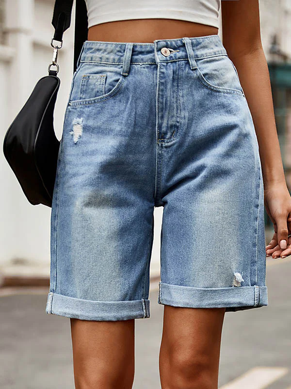 High Waisted Loose Buttoned Pockets Jean Pants Bottoms Shorts Bottoms - Image 8