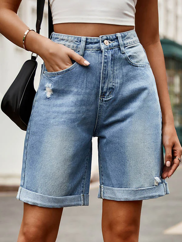 High Waisted Loose Buttoned Pockets Jean Pants Bottoms Shorts Bottoms - Image 9