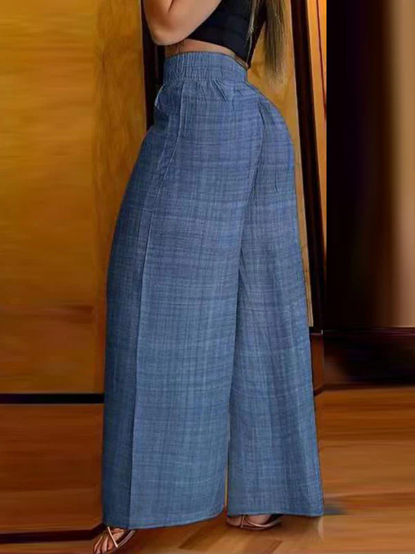 High Waisted Loose Chains Elasticity Pleated Pockets Pants Trousers - Image 2
