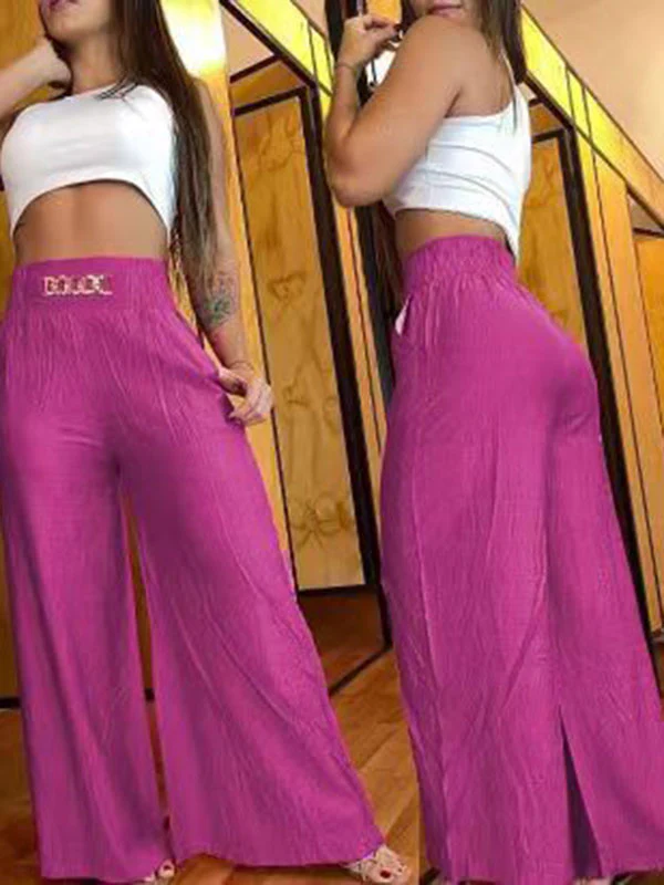 High Waisted Loose Chains Elasticity Pleated Pockets Pants Trousers - Image 5