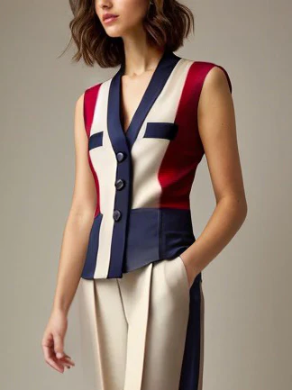 High Waisted Loose Contrast Color Elasticity Pockets Pants Trousers - Image 3