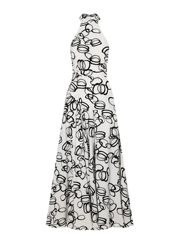High Waisted Loose Contrast Color No Belt Tied Halter-Neck Jumpsuits - Image 3