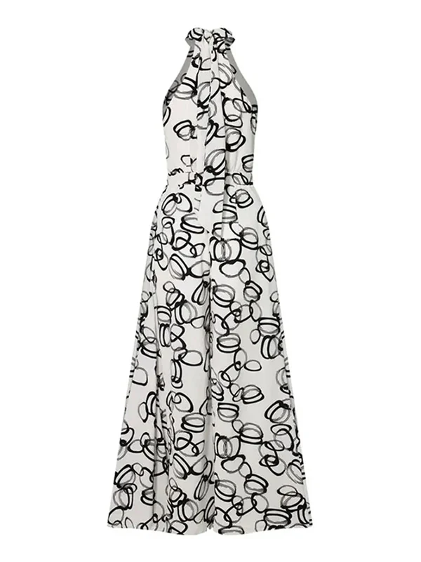 High Waisted Loose Contrast Color No Belt Tied Halter-Neck Jumpsuits - Image 4
