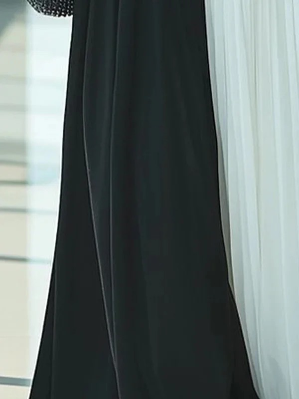 High Waisted Loose Contrast Color Pleated Mock Neck Maxi Dresses - Image 4