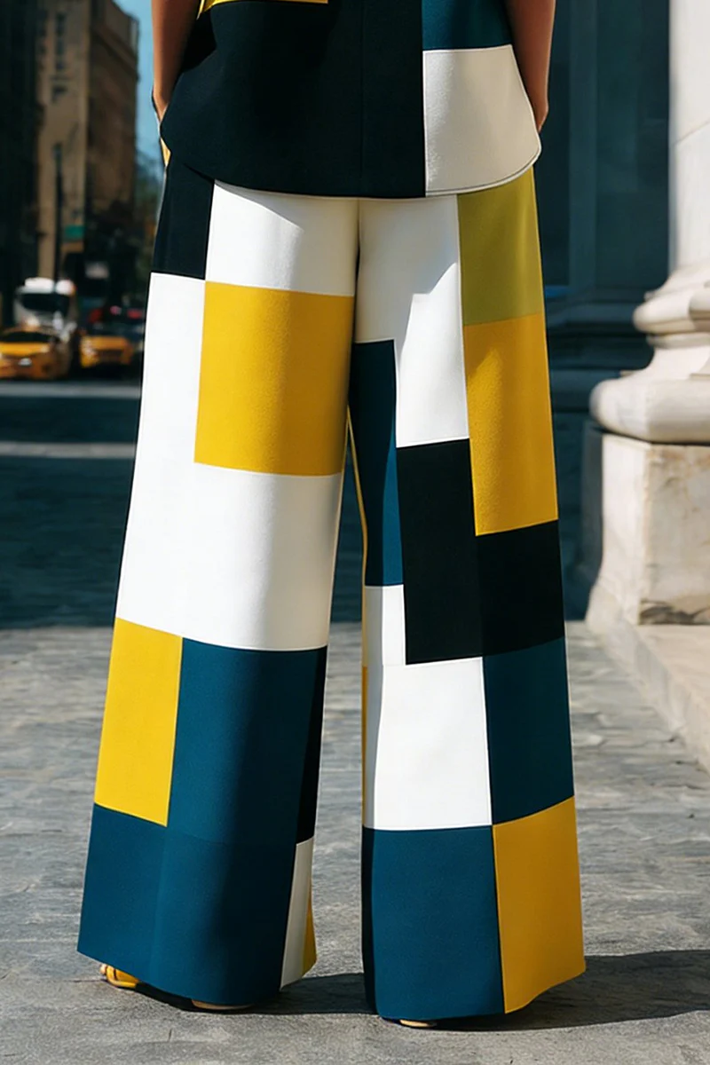 High Waisted Loose Contrast Color Pockets Split-Joint Pants Trousers - Image 3