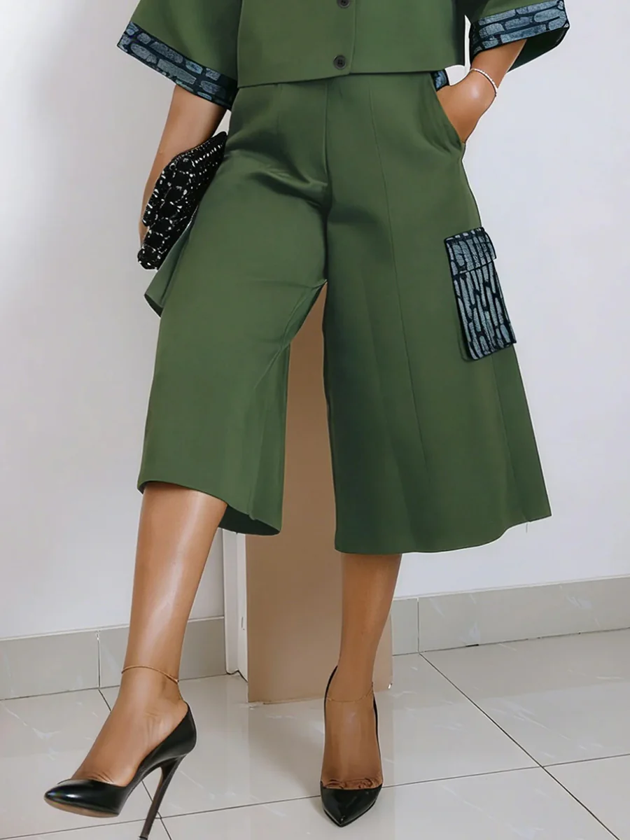 High Waisted Loose Contrast Color Pockets Split-Joint Shorts Bottoms - Image 9