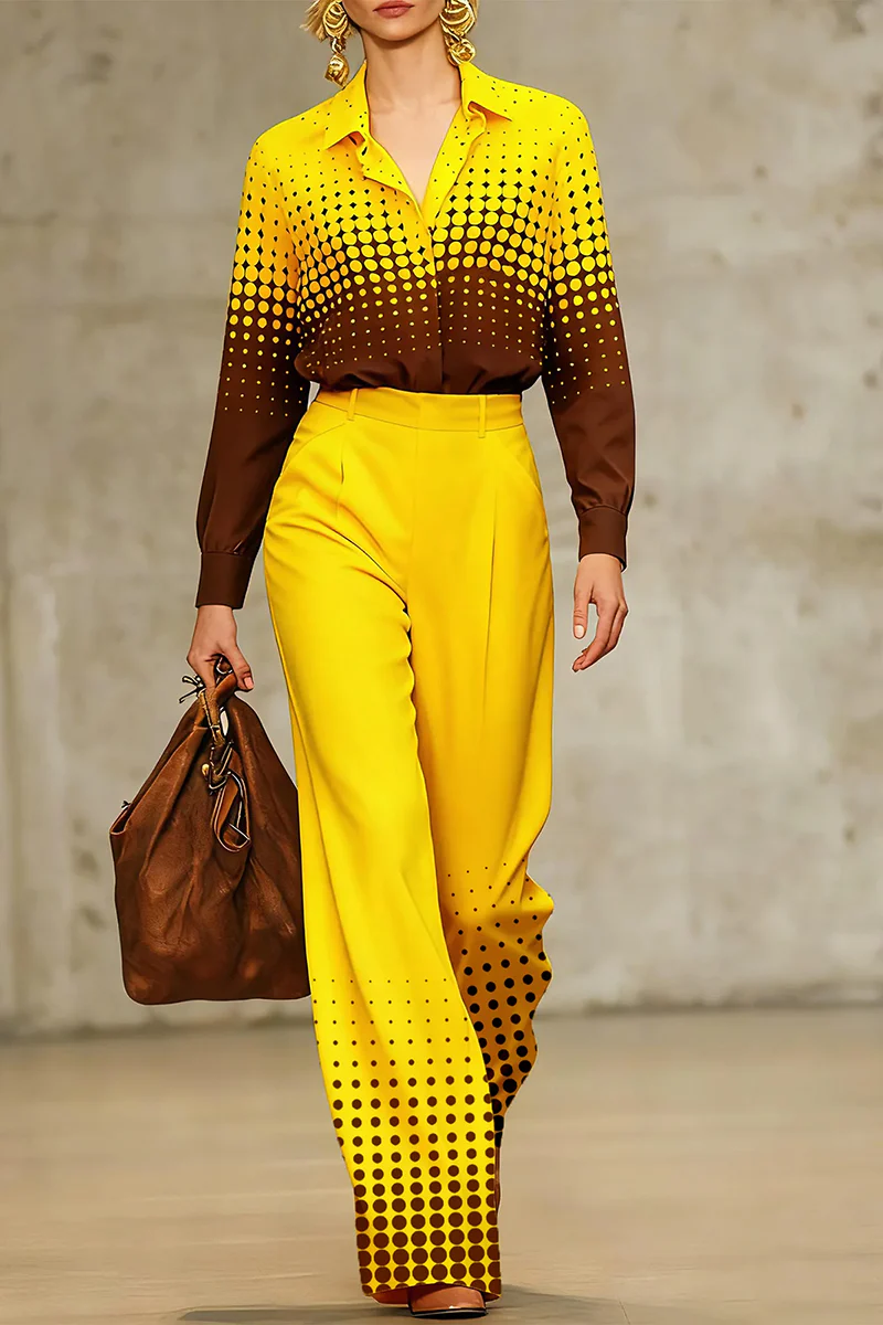 High Waisted Loose Contrast Color Pockets Polka-Dot Split-Joint Suit Pants - Image 2