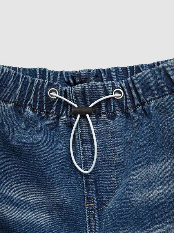 High Waisted Loose Drawstring Elasticity Gradient Jean Pants Bottoms - Image 5