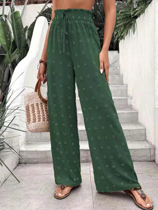 High Waisted Loose Drawstring Elasticity Jacquard Solid Color Pants Trousers - Image 19