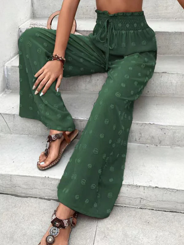 High Waisted Loose Drawstring Elasticity Jacquard Solid Color Pants Trousers - Image 21