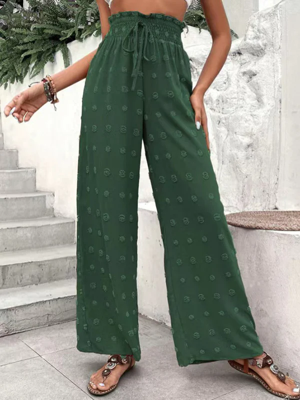 High Waisted Loose Drawstring Elasticity Jacquard Solid Color Pants Trousers - Image 3