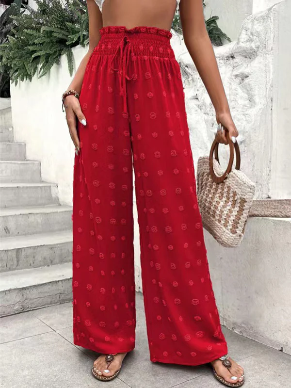 High Waisted Loose Drawstring Elasticity Jacquard Solid Color Pants Trousers - Image 6