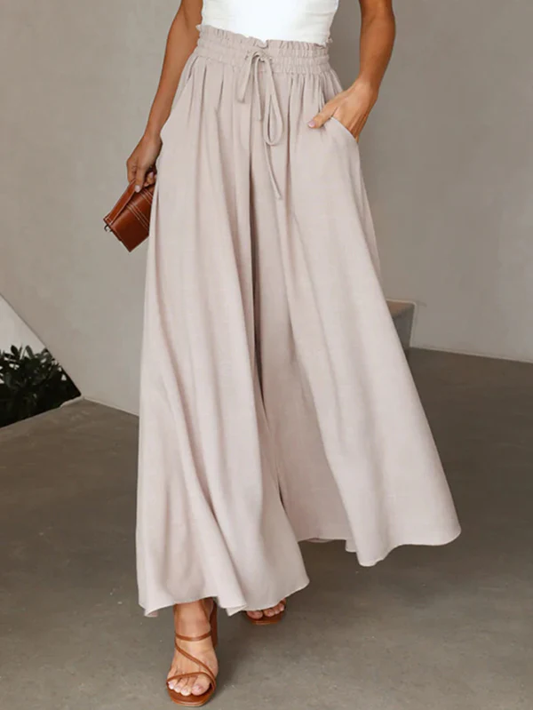 High Waisted Loose Drawstring Elasticity Pleated Pockets Solid Color Pants Trousers - Image 10