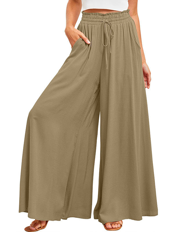 High Waisted Loose Drawstring Elasticity Pleated Pockets Solid Color Pants Trousers - Image 16