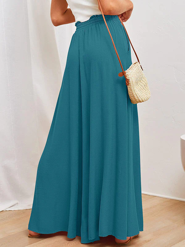 High Waisted Loose Drawstring Elasticity Pleated Pockets Solid Color Pants Trousers - Image 27
