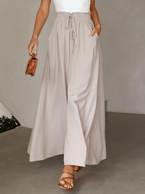 High Waisted Loose Drawstring Elasticity Pleated Pockets Solid Color Pants Trousers - Image 7