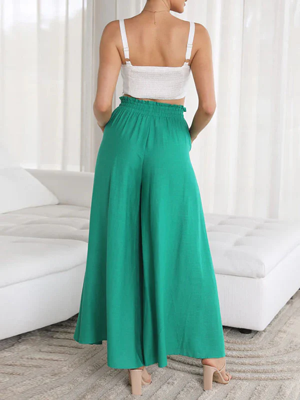 High Waisted Loose Drawstring Elasticity Pockets Solid Color Pants Trousers - Image 13