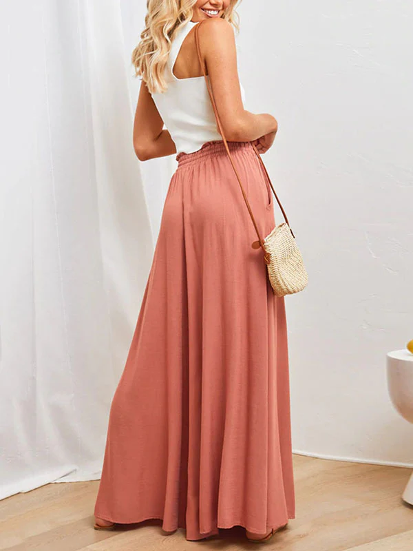High Waisted Loose Drawstring Elasticity Pockets Solid Color Pants Trousers - Image 15