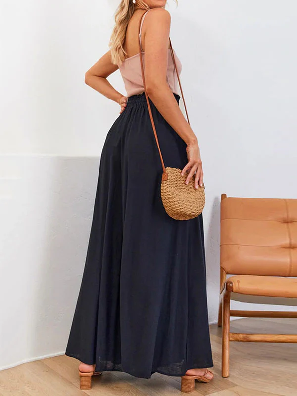 High Waisted Loose Drawstring Elasticity Pockets Solid Color Pants Trousers - Image 20