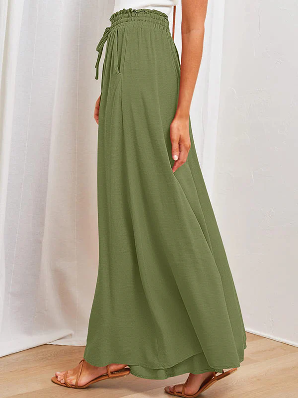 High Waisted Loose Drawstring Elasticity Pockets Solid Color Pants Trousers - Image 23