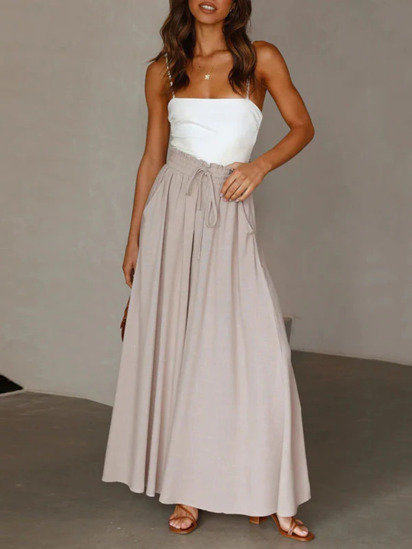 High Waisted Loose Drawstring Elasticity Pockets Solid Color Pants Trousers - Image 9