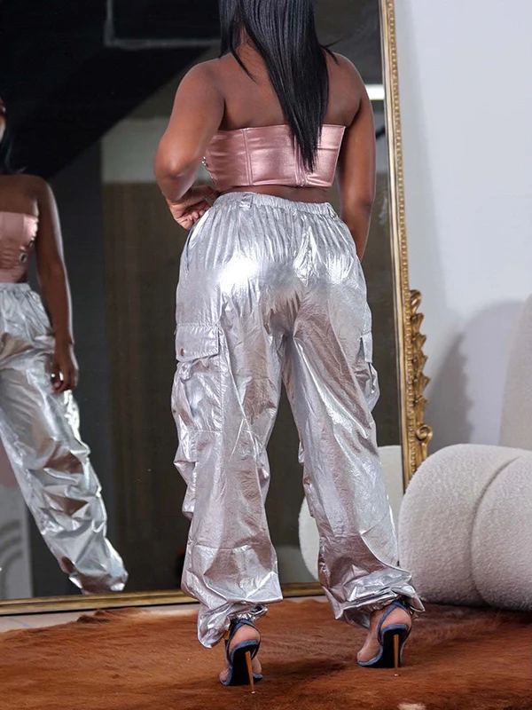High Waisted Loose Drawstring Elasticity Pockets Split-Joint Pants Trousers - Image 7