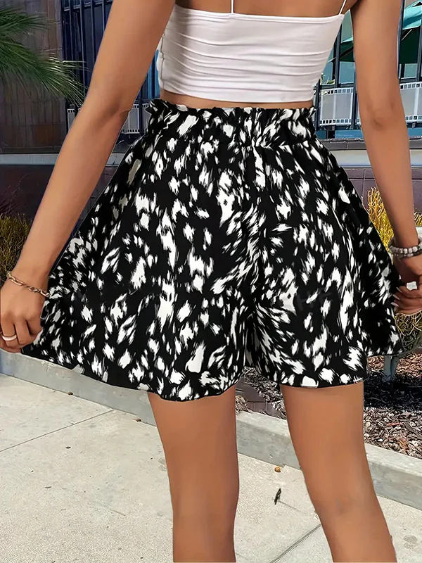 High Waisted Loose Drawstring Elasticity Printed Split-Joint Shorts - Image 2